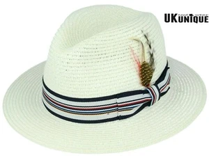 Sombrero Trilby Paja Verano Panamá Fedora Empacable con Banda a Rayas - Imagen 1 de 5