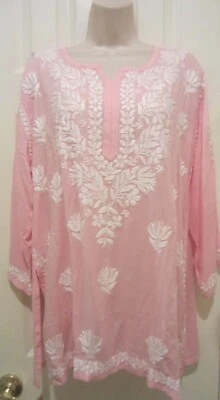 NUEVO Top túnica mujer rosa bordada manga 3/4 ligero talla L (44) Foto 1 de 4