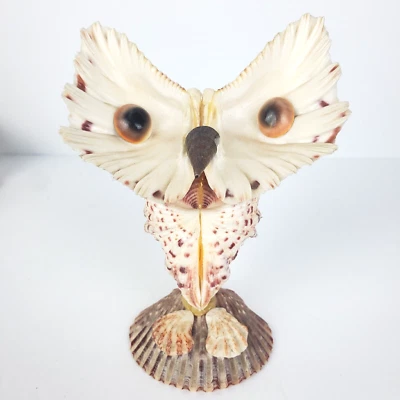 Vintage Sea Shell Owl Art Sculpture Handmade Folk Art Big Eyes - Image 1 of 4
