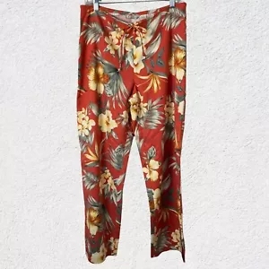 Tommy Bahama Stretch Women 8 Tropical Red Floral Silk Pants Zipper Tie Resort - Picture 1 of 10