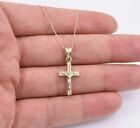 Jesus Cross Crucifix Textured Two-Tone Pendant Necklace Real 10K Yellow Gold