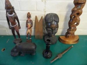 Collection Vintage Wooden African Ornaments Bust, Hippo, Totem, Figurines etc - Picture 1 of 11