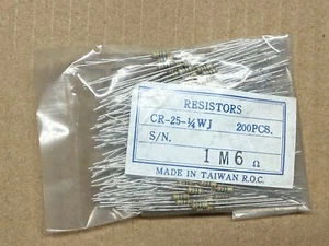 200 pz resistenze a film di carbonio 1M6 ohm 1,6M CR-25-1/4WJ resistenze 1/4 watt 5% USA - Foto 1 di 3