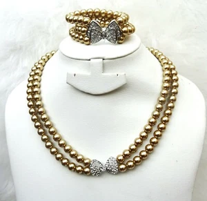 Golden Pearl Party Wedding Necklace and Bracelet Jewellery Great as Gift - Picture 1 of 12