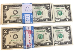 2017 A $2 CHICAGO 2 STRAPs OF 50 TWO DOLLAR 100 CONSECUTIVE NOTES - Picture 1 of 4