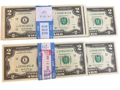 2017 A $2 CHICAGO 2 STRAPs OF 50 TWO DOLLAR 100 CONSECUTIVE NOTES - Image 1 of 4