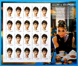 US Scott 3786 Audrey Hepburn Legends of Hollywood MNH Sheet of 20 37 Cent Stamps - Picture 1 of 8