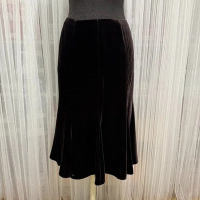 Falda Midi Jones New York Marrón Chocolate Terciopelo Acampanada Talla 4 Clásica Foto 1 de 4