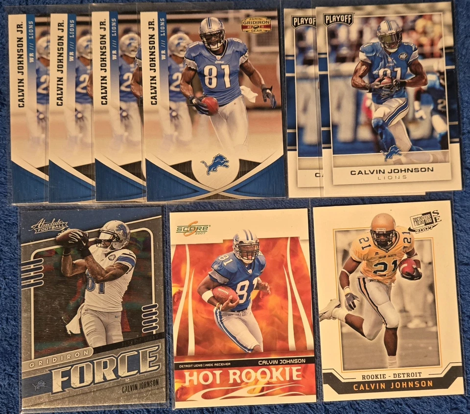 Calvin Johnson 2007 Score Hot Rookie, 2007 Press Pass Rookie Card, 9 ct lot  - Image 1 of 1