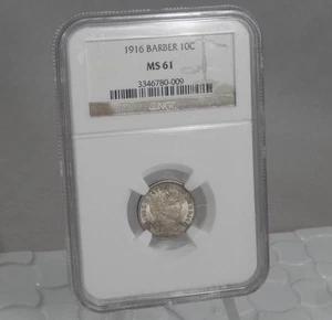 1916 Barber Dime 10 Cents 10C NGC MS 61 Uncirculated Undergraded? Coin SL053 - Picture 1 of 2
