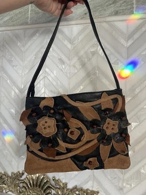 Chicos short handle Leather handbag Brown And Black flowers - Image 1 of 4