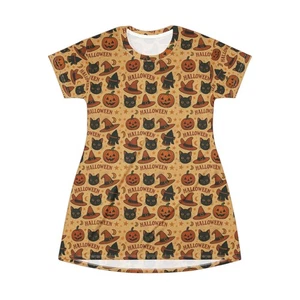 Halloween T-Shirt Dress, Spooky Casual Outfit, Fall Fashion, Cute Women's - Picture 1 of 25