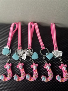 Lot Of 5 Letter J Keychains From Claire’s Pink Unicorn And Rainbow Decorated - Picture 1 of 4