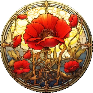August - Poppies (50 Piece Round Mini Wooden Jigsaw Puzzle) - Picture 1 of 5
