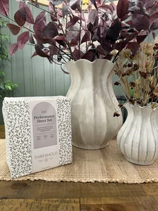 Threshold Queen Size 100% Cotton Sateen Olive Green Vine Print 4 Piece Sheet Set - Picture 1 of 6