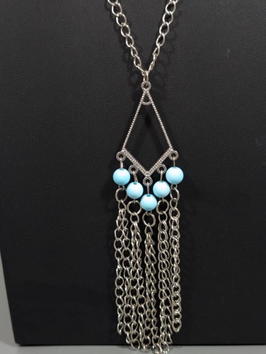 VETEMENTS Collana catena lunga con ciondolo cascata nappa frangia perline blu retrò 26 in