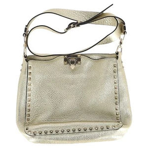 Valentino Metallic Pebbled Rockstud Flip-Lock Messenger Bag In Calfskin One - Picture 1 of 12