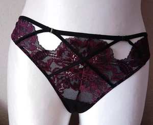Hunkemöller Toller String Tanga "Joelle" Riemchen & Spitze Schwarz / Weinrot L - Bild 1 von 5