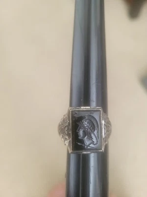Antigo anel guerreiro ônix preto esterlina masculino 75 anos - Imagem 1 de 4