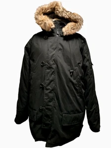 Spiewak Golden Fleece Men Black Cotton Blend Down Real Fur Trim Hood Parka XLT - Picture 1 of 23