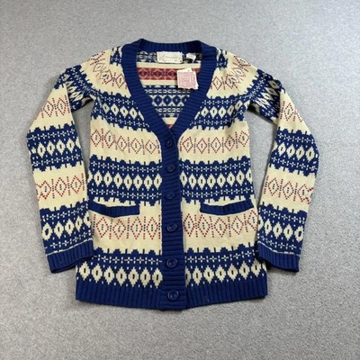 Cárdigan Suéter Coincidence & Chance Mujer Pequeño Azul Crema Fair Isle Tejido Y2K Foto 1 de 4