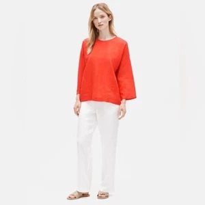 Eileen Fisher Organic Handkerchief Linen Round Neck Box-Top Size Large - Picture 1 of 8