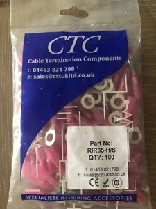 100 x CTC cable RING TERMINALS, Pink P/N RIR65 (6mm hole) - Picture 1 of 2
