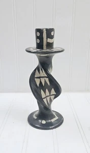 VTG African Hand Painted & Carved Soapstone 7" Candle Holder Made In Kenya - Picture 1 of 12