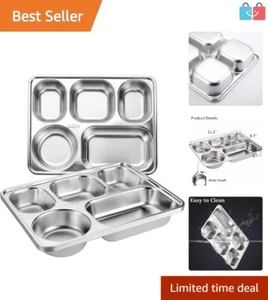 3 Pack Stainless Steel Divided Dinner Plates - 5 Sections for Easy Meal Control - Picture 1 of 9