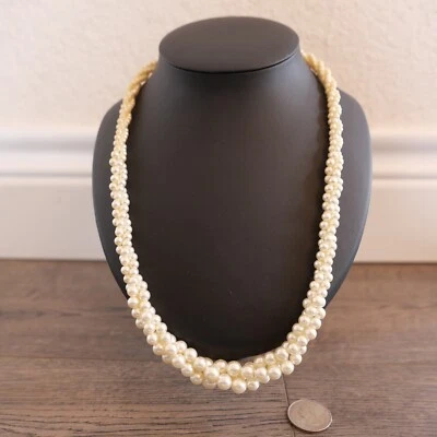 Vintage Napier Faux Baroque Pearl Gold Tone Torsade Twist Multistrand Necklace - Image 1 of 4