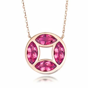 Solid 18K Rose Gold Diamond 1.86 ct Natural Tourmaline Wedding Gemstone Pendant - Picture 1 of 11