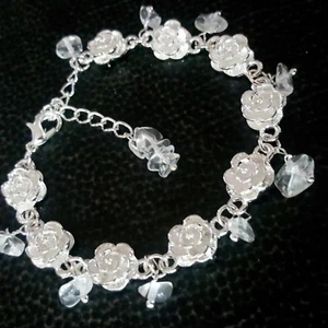 Bracciale Satyaloka Azeztulite Cristallo Argento Fiore Energia Eclissi Solare Attiva - Foto 1 di 11