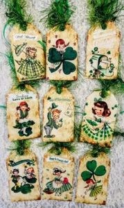 Vintage Prim Style St. Patrick's Day Gift Tags~9 Hang Tags~Ornies~Journals~317R - Picture 1 of 1