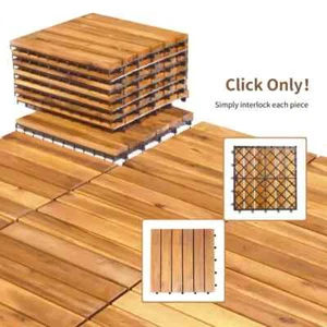 27PCS Acacia Slat Wood Costway Patio Interlocking Tiles for Garden Outdoor & Ind - Picture 1 of 3