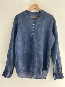 RNT23 Womens Long Sleeve Tunic Top Sz Medium Blue Linen - Picture 1 of 9