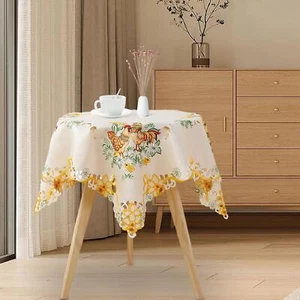 Easter Table Cloth for Round Table Rustic Farmhouse Easter Decoration Embroided - Picture 1 of 12