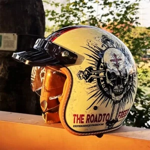 3/4 Open Face Motorcycle Helmet Retro Riding Lightweight Off-road Motor Helmets - Picture 1 of 15