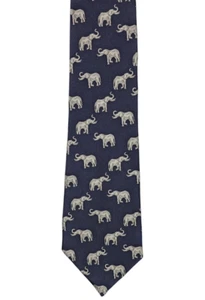 PURDEY Silk Necktie Navy blue w/silver elephants pattern - Great condition - Picture 1 of 6