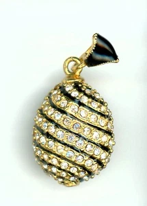 Russian Faberge Egg Pendant Swirling gems with Black enamel, more. - Picture 1 of 1