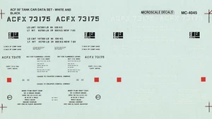 Microscale MC-4045 HO ACFX 50' 13,000 Gallon Tank Cars Data White/Black Decals - Picture 1 of 1