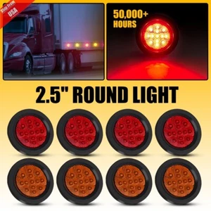 2.5" Inch Round Red Amber Side Marker Clearance 13 LED Trailer Truck RV Lights - Foto 1 di 27