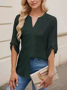 Womens Summer Button Down Shirts Lace Crochet Dressy Casual Tops 3/4 Sleeve Work - Picture 1 of 12