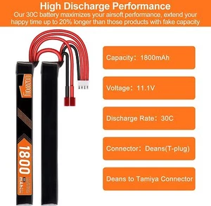 11.1V Rechargeable 3S LiPo 1800mAh 30C Nunchuck Split Pack Battery Deans T Plug - Picture 1 of 7