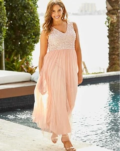 Joanna Hope Blush Beaded Bodice Maxi Dress Size 18 Bnwt - Picture 1 of 4
