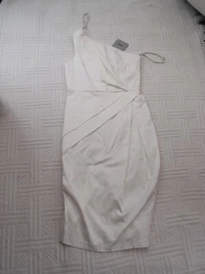 BNWT ASOS size 8 IVORY COTTON ONE SHOULDER MIDI PENCIL DRESS - Picture 1 of 4