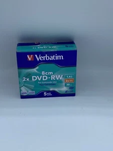 5 Discs Verbatim 3 1/8in 2X Mini Dvd-Rw Pack Dvds 43514 1.4 GB For Camcorder Use - Picture 1 of 4