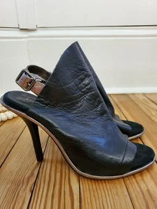 Kelsi daga cameo cuero negro plata correa sandalia tacón alto zapatos bomba talla 10 - Imagen 1 de 5