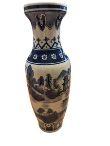 Chinese Cobalt Blue White Porcelain Vase China Made T Marking Plum Shape 13.5" - Picture 1 of 23