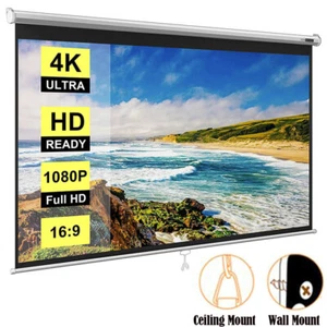 80 inch 16:9 Manual Pull Down Projector Projection Screen Home Theater Movie - Picture 1 of 9
