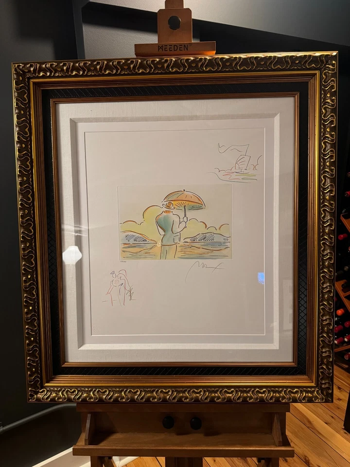 Umbrella Hombre V Ángel con Corazón Velero por Peter Max Grabado con Colorear a Mano Foto 1 de 4